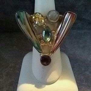 Vintage Artisan Silvertone and Gemstone ring